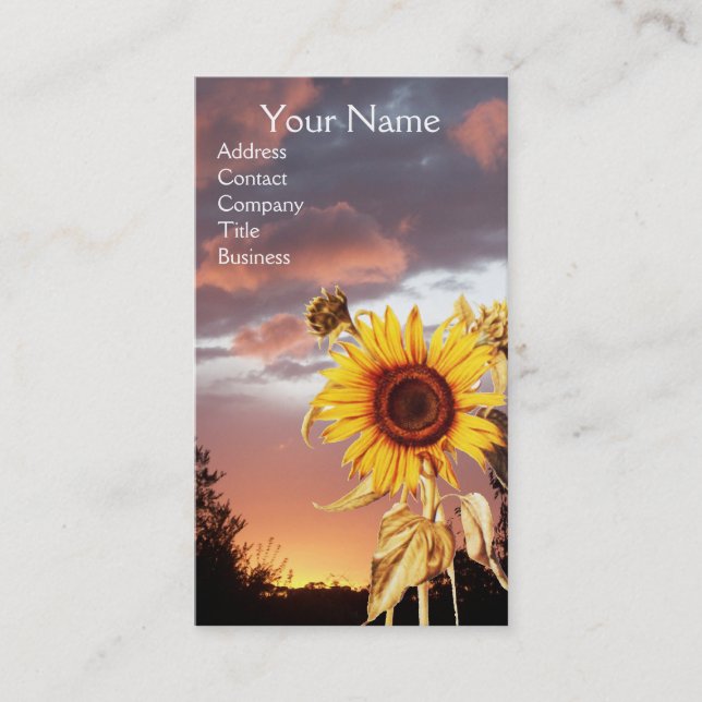 SUNFLOWERS AND PINK SUMMER SUNSET BUSINESS CARD (Front)