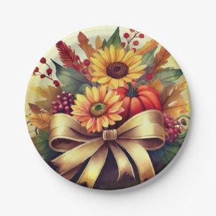 Sunflowers and Pumpkin, 7" Paper Plate