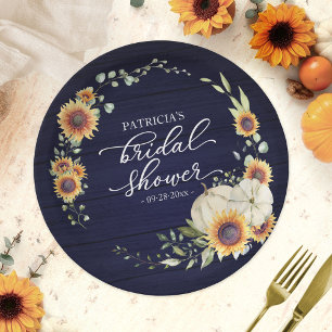 Sunflowers and Pumpkin Fall Bridal Shower Paper Plate