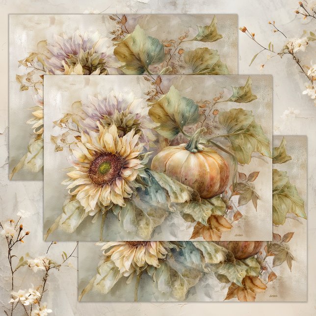 SUNFLOWERS AND PUMPKINS AUTUMN DECOUPAGE TISSUE PAPER (SUNFLOWERS AND PUMPKINS AUTUMN DECOUPAGE TISSUE PAPER)