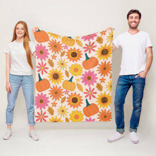 Sunflowers and Pumpkins Autumn Pattern Fleece Blanket