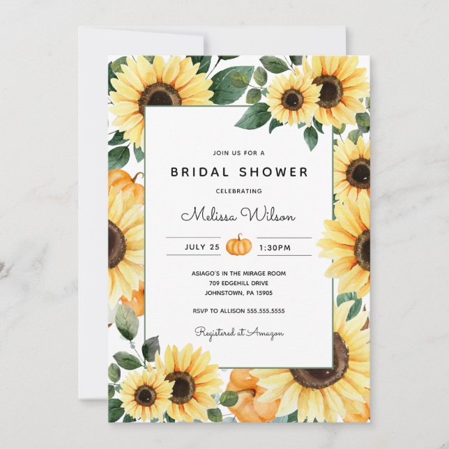 Sunflowers and Pumpkins Bridal Shower Invitation (Front)