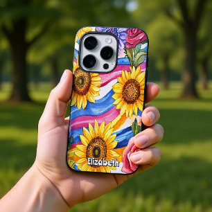 Sunflowers and Rainbow Waves iPhone 16 Pro Case