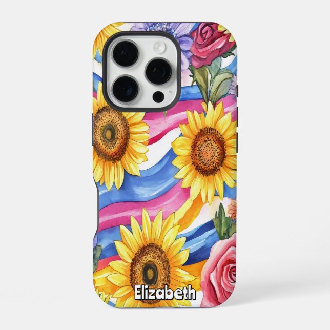 Sunflowers and Rainbow Waves iPhone Case (Back)