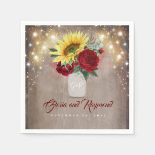 Sunflowers and Red Roses Mason Jar Rustic Fall Napkin