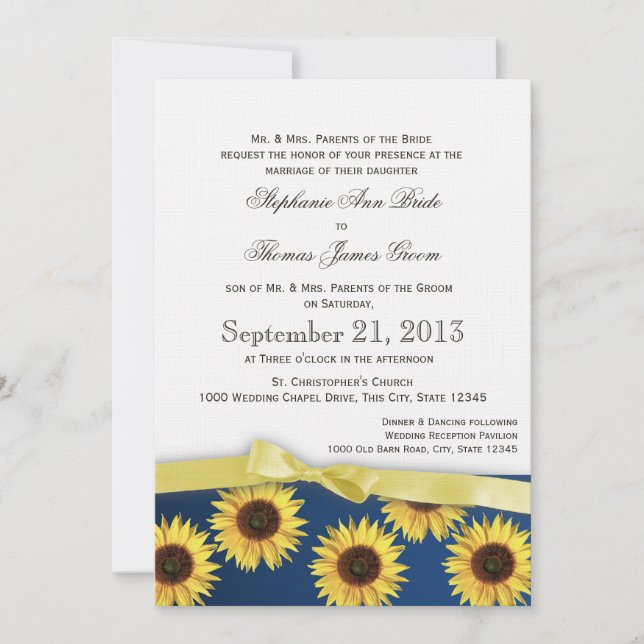 Sunflowers and Ribbon Country Wedding Invitation (Front)