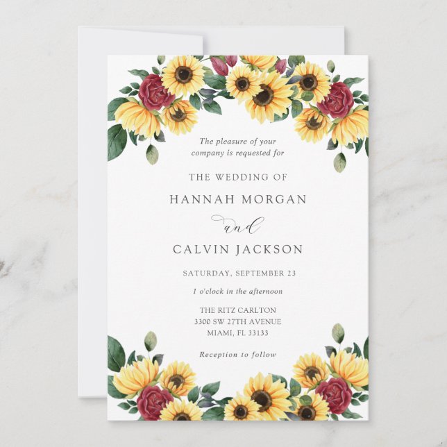 Sunflowers and Roses Autumn Wedding Invitation (Front)