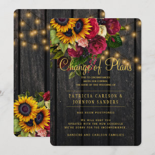 Sunflowers and roses fall wedding change of plans invitation