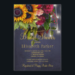 Sunflowers and roses rustic navy bridal shower invitation<br><div class="desc">Rustic country bridal shower stylish invitation template on dark midnight navy blue chalkboard background featuring a big yellow gold sunflowers and red burgundy roses bouquet, strings of twinkle white lights, and a faux gold typography script. Easy to personalise with your details! You can choose to customise it further changing fonts...</div>