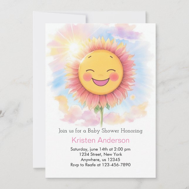 Sunflowers and Smile Sunshine Girl Baby Shower Invitation (Front)
