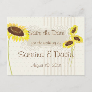 Sunflowers And Stripes Save the Date Announcement Postcard