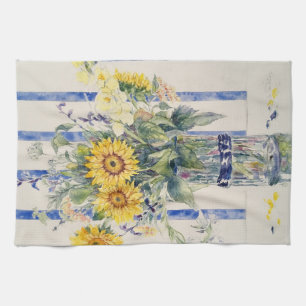 Sunflowers and stripes tea towel