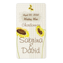 Sunflowers And Stripes Wedding Wine Label