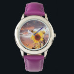 SUNFLOWERS AND SUMMER SUNSET, PINK CLOUDS AND GEMS WATCH<br><div class="desc">Colourful photo , Summer landscape with magic pink purple clouds and sunflowers  Artistic Photography and graphic design by Alessandro Lumini (c)</div>