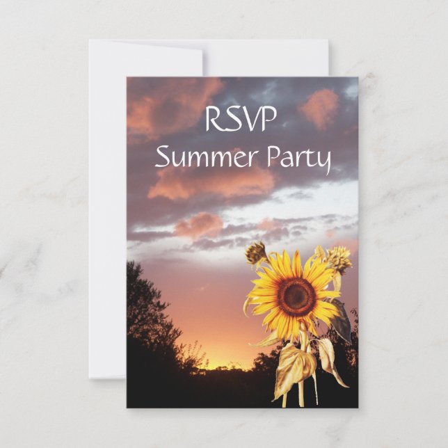 SUNFLOWERS AND SUMMER SUNSET RUSTIC WEDDING PARTY INVITATION (Front)