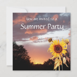 SUNFLOWERS AND SUMMER SUNSET RUSTIC WEDDING PARTY INVITATION