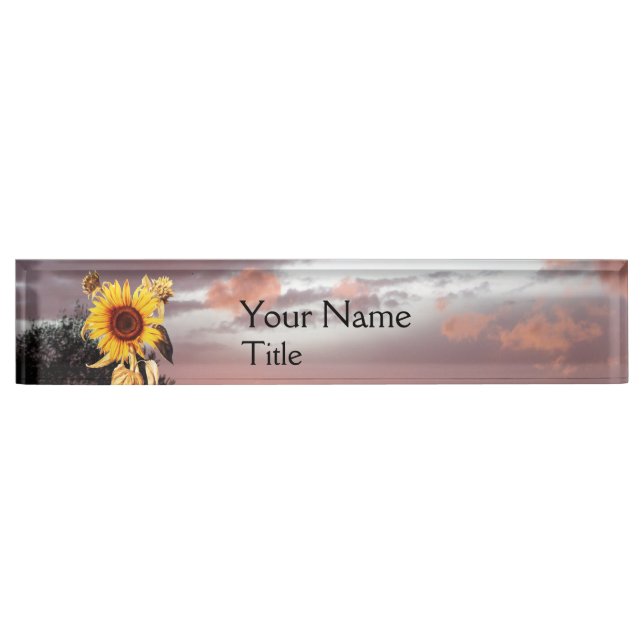 SUNFLOWERS AND SUMMER SUNSET WITH PINK CLOUDS NAMEPLATE (Front)