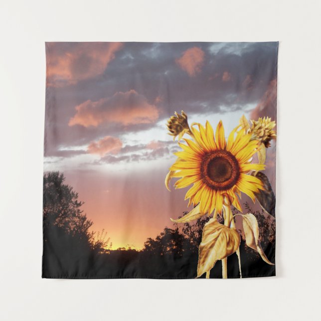 SUNFLOWERS AND SUMMER SUNSET WITH PINK CLOUDS TAPESTRY (Front)