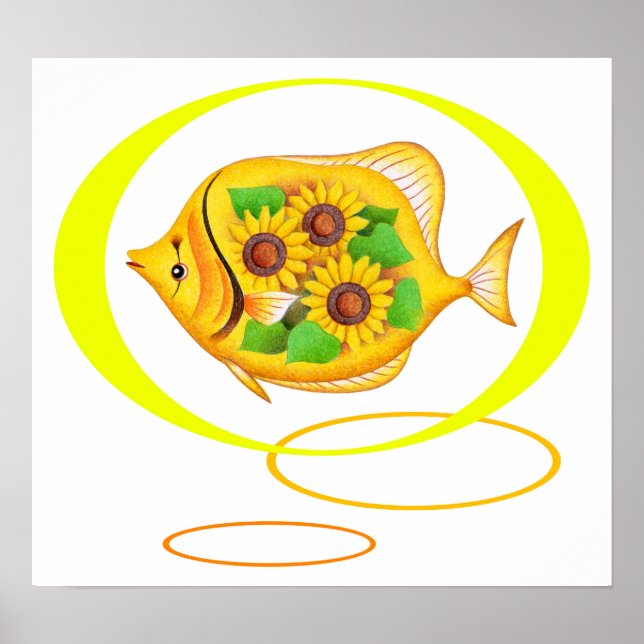 Sunflowers and tropical fish. poster (Front)
