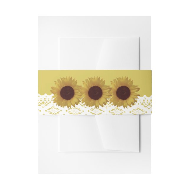 Sunflowers and Vintage Lace Wedding Invitation Belly Band (Front Example)