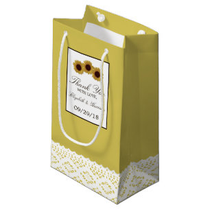 Sunflowers and Vintage Lace Wedding Small Gift Bag
