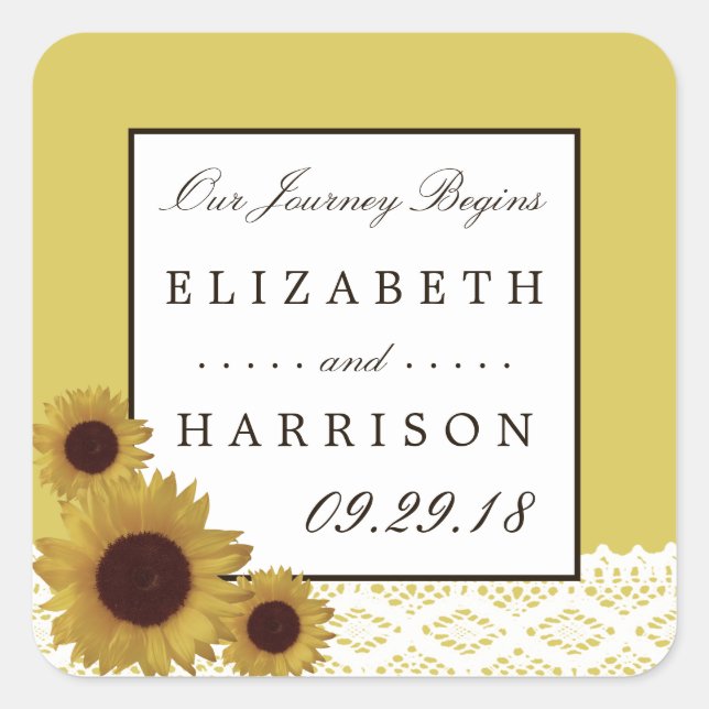 Sunflowers and Vintage Lace Wedding Square Sticker (Front)