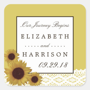 Sunflowers and Vintage Lace Wedding Square Sticker