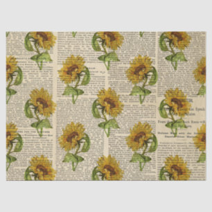Sunflowers and Vintage Newsprint Decoupage Tissue Paper