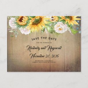 Sunflowers and White Flowers Fall Save the Date Announcement Postcard
