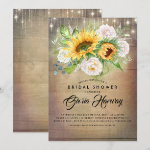 Sunflowers and White Roses Rustic Bridal Shower Invitation