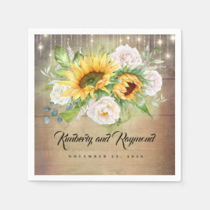 Sunflowers and White Roses Rustic Fall Wedding Napkin
