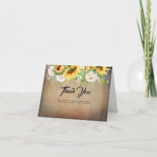 Sunflowers and White Roses Wedding Thank You Card