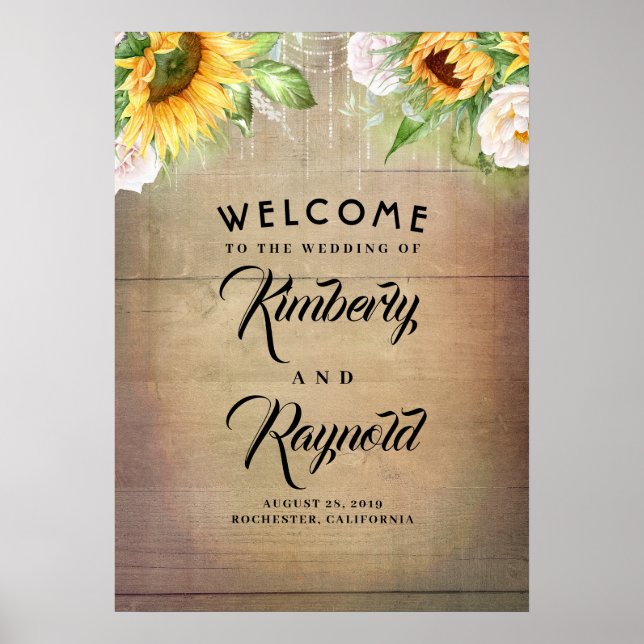 Sunflowers and White Roses Welcome Sign (Front)