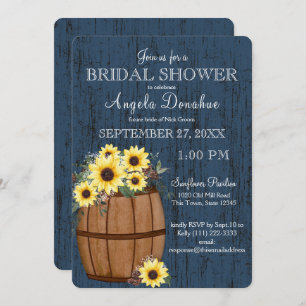 Sunflowers and Wine Barrel Rustic Bridal Shower Invitation