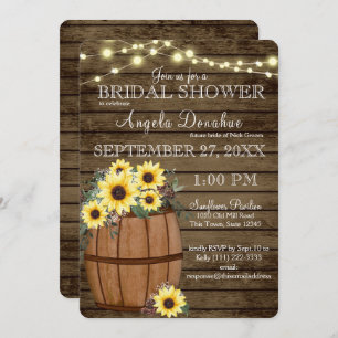 Sunflowers and Wine Barrel Rustic Bridal Shower Invitation