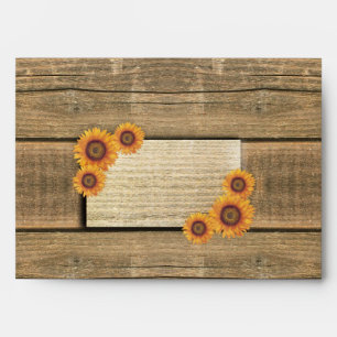 sunflowers and wood wedding envelopes