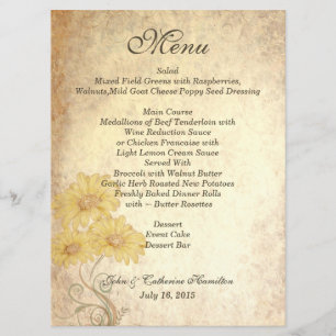 Sunflowers Antique Reproduction Wedding Table Menu