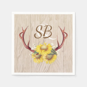 Sunflowers Antlers Rustic Country Wooden Wedding Napkin