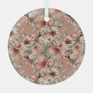 Sunflowers, apples: autumn watercolor pattern glass tree decoration