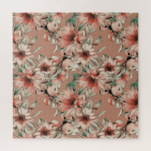 Sunflowers, apples: autumn watercolor pattern jigsaw puzzle