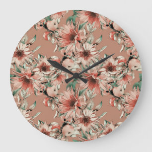 Sunflowers, apples: autumn watercolor pattern large clock