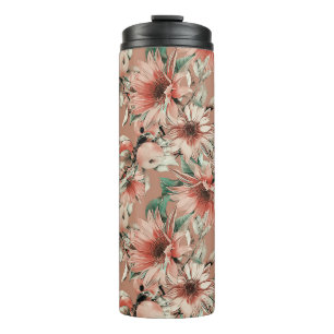 Sunflowers, apples: autumn watercolor pattern thermal tumbler