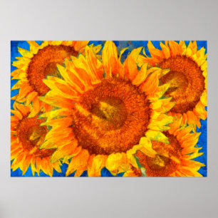 Sunflowers arrangement. Van Gogh style imitation.  Poster