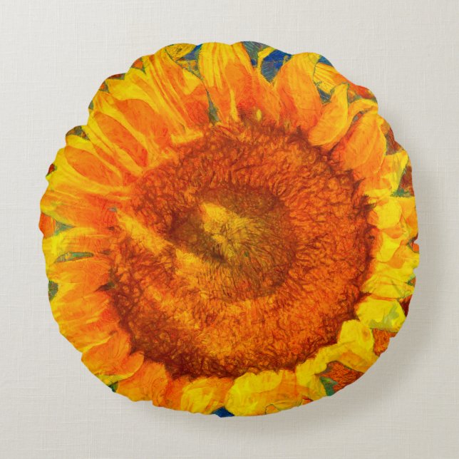 Sunflowers arrangement. Van Gogh style imitation.  Round Cushion (Front)