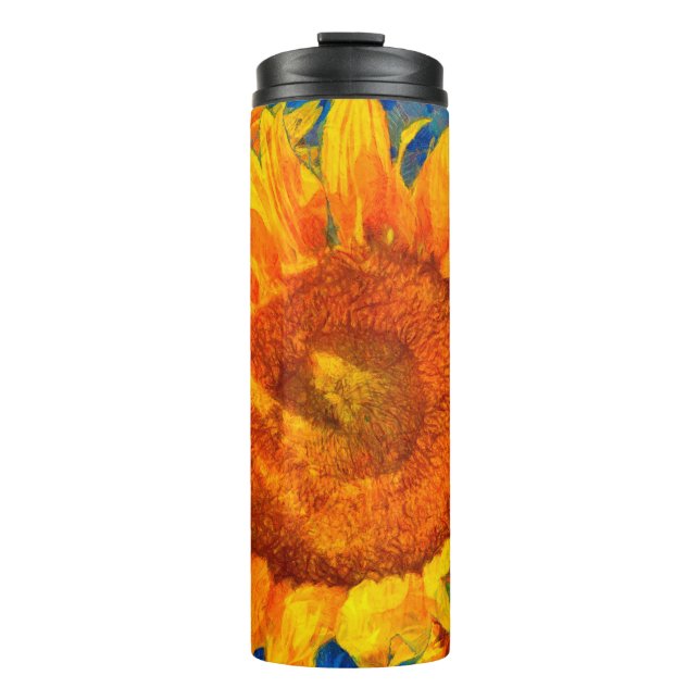 Sunflowers arrangement. Van Gogh style imitation.  Thermal Tumbler (Front)