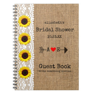 Sunflowers Arrow Burlap Lace Image Bridal Shower Notebook