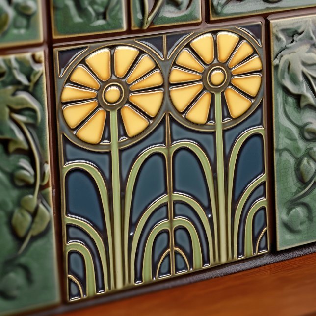 Sunflowers Art Deco Floral Wall Decor Art Nouveau Tile (Creator Uploaded)