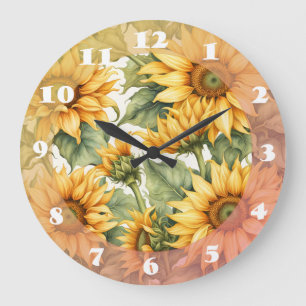 Sunflowers Art Pattern Design Large Clock