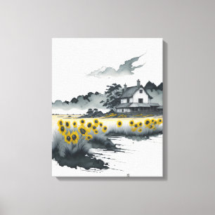 Sunflowers at Dusk, Golden Sunflowers Canvas Print