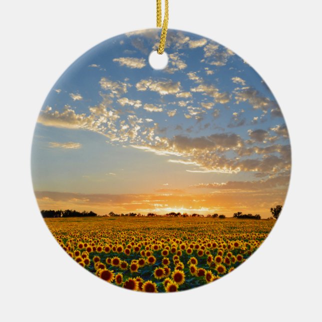 Sunflowers at Sunset Ceramic Tree Decoration (Front)